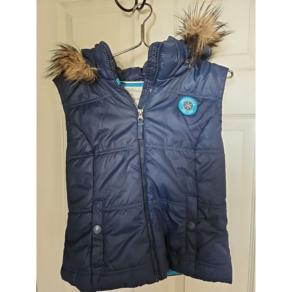aeropostale size Medium blue puffer vest with hood And‎ Fake fur Womens